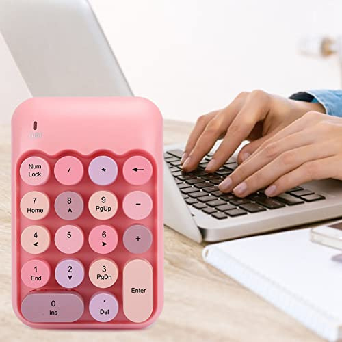 Dpofirs X910 Mini Tecaldo Numérico Inalámbrico con 18 Teclas Redondas, Teclado Numérico USB Impermeable de Color Rosa de Estilo Retro para Computadoras y Portátiles, Teclado Colorido para Contadores