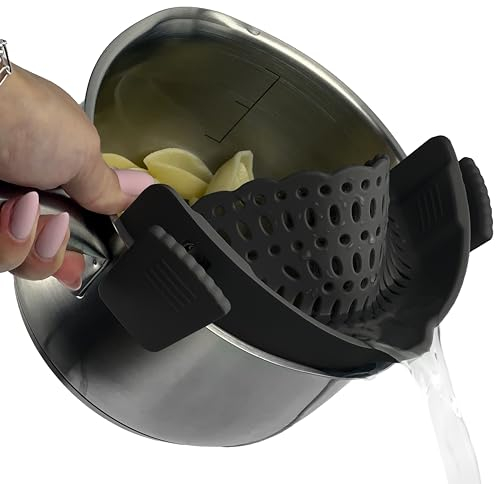 Granny's Kitchen Passoire en Silicone - Égouttoir de Cuisine pour Casserole - Filtre Pliable pour Pâtes, Légumes, Fruits - Noir