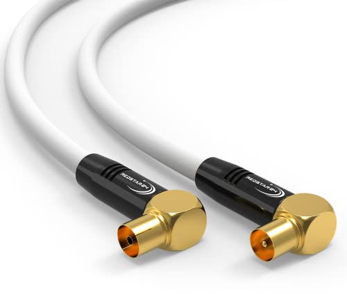 RedStar24 Cable de antena 15m Blanco – 90° Ángulo Coaxial | Macho a Hembra – Cable Coaxial HDTV Premium para Televisión por Cable | Cable de TV: Compatible con TV, Radio, DVB-T/T2, DVB-C, DAB