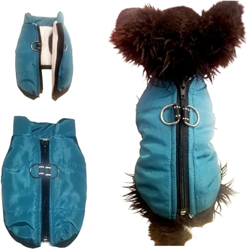 Waterproof Padded Fleece Zip Up Dog Coat Chihuahua Puppy Tiny Toy Clothes Teacup XS Miniature Tiny Breeds (Teal, TINY XS : Length 24cm X Chest 35cm)