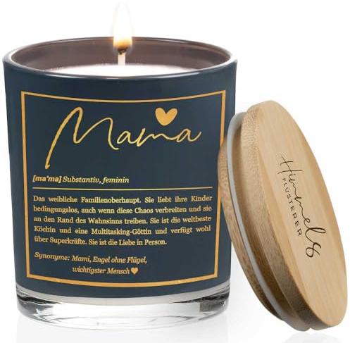 Himmelsflüsterer - Duftkerze im Glas - Mama Geschenk | Mittelgroß | schwarz | Vanille Duft | Handgemacht | 100% Sojawachs | 200 g Wachs | 50h lange Brenndauer | Geschenke für Mama Geburtstag