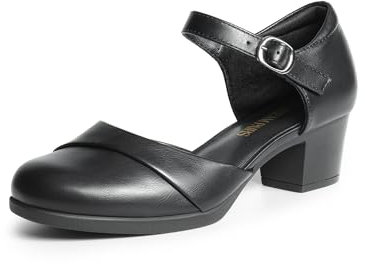 DREAM PAIRS Women's Dress Shoes Mary Janes Comfortable Low Block Heels Pumps Round Closed Toe Chunky Ankle Strap Shoes for Work Flight,Size 9,Black,SDPU2412W