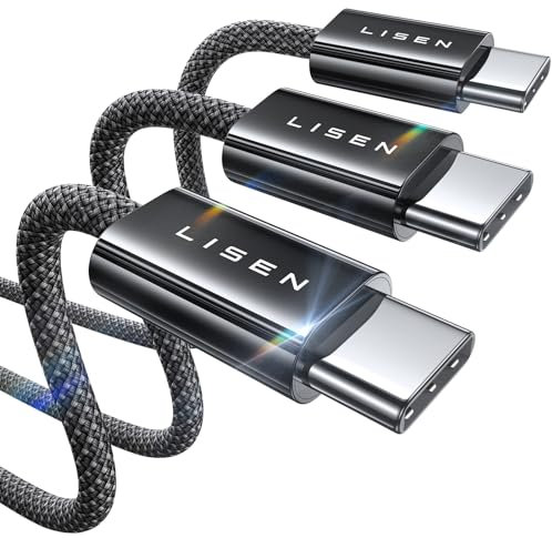 LISEN 60W USB-C to Type-C Cable [3-Pack, 1M] PD3.0 Fast Charge for iPhone 15 Pro Max, Samsung S24 Note, Google Pixel, iPad Mini/Pro/Air