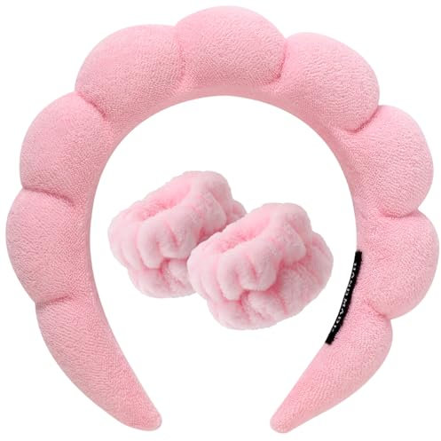 DRESHOW Bandeau Spa pour le Lavage du Visage Set de Poignets éponge doux en Tissu éponge pour le Maquillage et Les Soins de la Peau Bandeau Antidérapant pour les Femmes