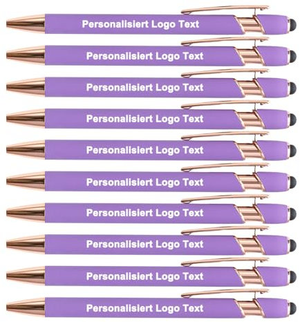 HEYZARDA Kugelschreiber mit Gravur Namen Text Logo für Büro Schule Business Stift Violett, 10 Stück