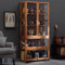 KUYATE Vitrine aus Glas, Antik-Stil, Bambusrahmen, 3 Ablagen, Curio-Regal, klare Sicht, staubdicht