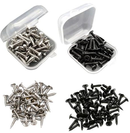 JIHUOO Lot de 100 vis de Montage pour Guitare Basse, Plaque de Montage pour Guitare électrique, vis de Micro en Laiton, vis de Montage pour Manche de Guitare avec boîtes de Rangement