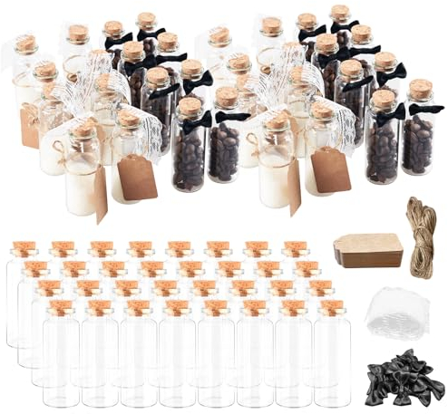 BLIENKREBY Petite Bouteille en Verre 32 x 40ml, Fiole en Verre, Contenant Dragées Baptême, Cadeau Invité Personnalisé, Mini Bouteille en Verre avec Bouchon Liege, Cadeau et Décoration pour Mariage