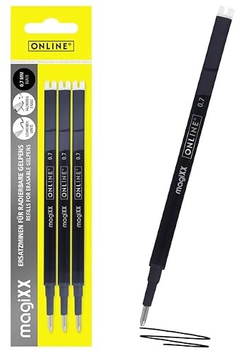 Online Radierbare Mine I kompatibel mit Pilot Frixion, magiXX I Schwarz 0,7 mm Strichbreite I radierbare Mine für Gelstifte I Nachfüllmine für Gel-Tintenroller mit löschbarer Tinte