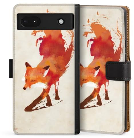 DeinDesign Klapphülle kompatibel mit Google Pixel 6A Handyhülle aus Kunst Leder schwarz Flip Case Fuchs Graphic Herbst
