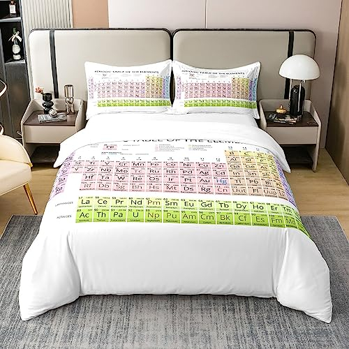 Loussiesd Periodensystem der Elemente Bettbezug für Chemie 100% Baumwolle Bettwäsche Set 220x240cm Dekorative Atomzahl Symbol Gewicht Bettwäsche Moderne Bunte Betten Set