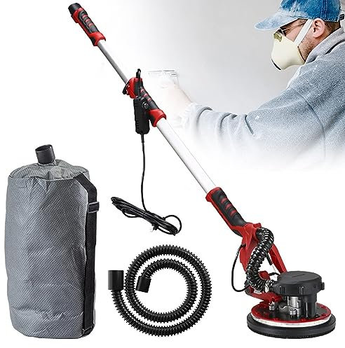 Ponceuse télescopique pour cloisons sèches 1250 W, ponceuse murale électrique pliable, ponceuse murale pliable, avec lumières LED, tuyau anti-poussière, pour plafond intérieur ( Sander+100sandpad)
