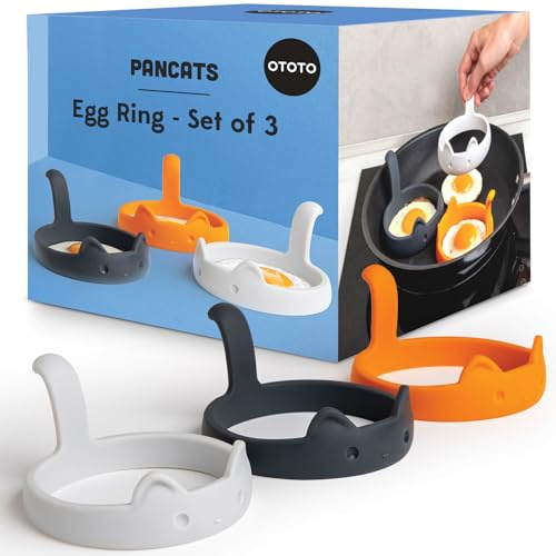 OTOTO PanCats Egg Ring Set of 3 - Silicone Egg Rings for Frying Eggs, Non Stick Fried Egg Cooker Ring, Cat Gifts for Cat Lovers, Cute Funny Kitchen Accessories Gadgets, Separator (Multicolor)