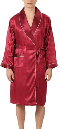 MODSGUE Men's Bathrobe Lightweight and Short Men's Dressing Gown Sexy Dressing Gown Satin Kimono Men Thin Summer Sauna Gown Long Sleeve Pyjamas Satin Nightdress House Coat Print Nightdress