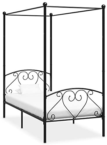 Willood Himmelbett-Gestell Bett Bettgestell Einzelbett Metallbett Bettrahmen Lattenrost Schlafzimmerbett Schlafzimmermöbel Ehebett Schwarz Metall 120 x 200 cm