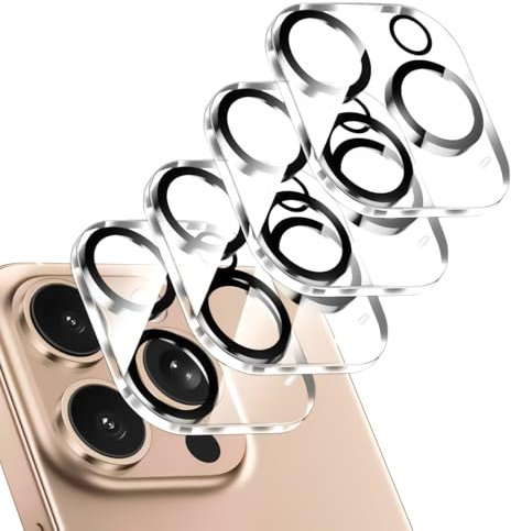 Protection Objectif Caméra pour iPhone 16 Pro 6.3/iPhone 16 Pro Max 6.9 [4 Pièces],Ultra HD Clear Protection Caméra, Film en Verre Trempé Dureté 9H, [Anti-Rayures] [Incassable]-Transparent