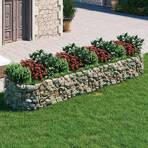 NQJIBUE Lawn & Garden Gabion Raised Bed Galvanised Iron 400x100x50 cm Gardening