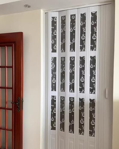Porta a Soffietto da Interno Porte Pieghevoli in Pvc Bianche Interne, Porta Pieghevole a Fisarmonica per Porta di Armadietto Lavanderia, Sistema di Binari in Alluminio e Finestra con Griglia in Acrili