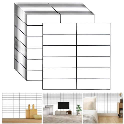 KYYGKY 15 PCS Panneaux Muraux Autocollants, 30 * 30cm Papier Peint Brique, Panneaux Muraux 3d PVC, Panneau Mural Decoratif Adhesif, Faux Carrelage Adhesif Mural pour Cuisine, Salle de Bain (Blanc)