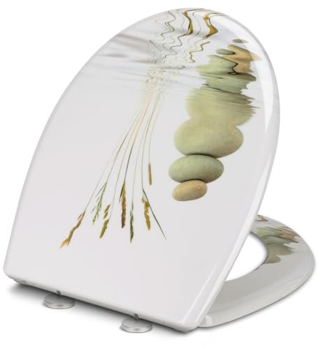 Premium WC-Sitz Toilettensitz mit Absenkautomatik, YOTOREE Toilettendeckel, O Form Duroplast Klodeckel mit Verstellbaren Scharnieren, Quick-Release Funktion für einfach Reinigung, Cyan-Stein