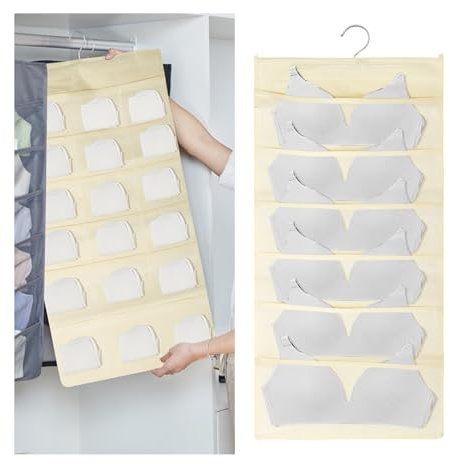 LIUCONGBD 1PCS Wardrobe Storage Organiser for Bra Socks, 24 Pockets Closet Hanging Storage Organiser, Double-Sided Mesh Door Wall Space-Saving Hanging Shelves for Underwear Clothes of Bedroom Bathroom