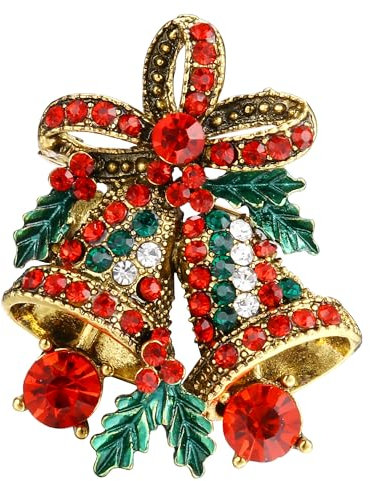 LOLIAS Broche Noël pour Femmes Filles Flocon Neige Couronne Cloche Noël Broches Cristal Strass Broches Broches Émail Vert Rouge Bijoux de Noël à La Mode Cadeaux Vacances