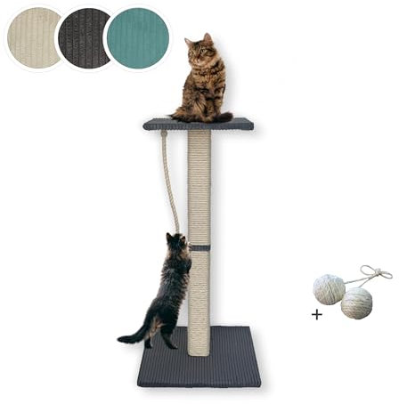 Rohrschneider Katzen Kratzbaum Emmi 97 cm | Kratzsäule mit Sisal | Liegefläche gepolstert mit Katzenminze | standfester Echtholz Katzenbaum mit massiver Bodenplatte (dunkelgrau, Gr. 2, Höhe 97 cm)