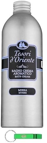 12 bagni in schiuma Tesori d'Oriente Bagno Crema Mirra, con mirra e oli essenziali, purificano la pelle e donano sostanze nutritive e idratanti, 500 ml + portachiavi Beni Culinari