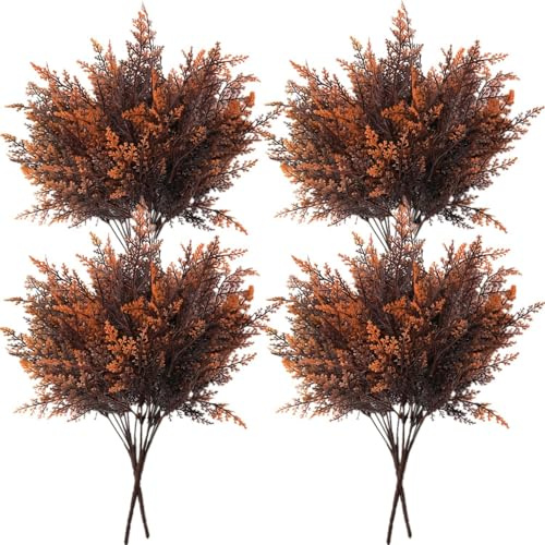 Artificial Ferns Shrubs Bushes, Faux Fern Leaves Plastic Plants Fake Boston Grass for Wedding Bouquet Indoor Outdoor Home Garden Verandah Kitchen Table Centerpieces Arrangements Decoration Red 8 Pack