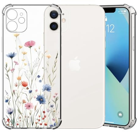 ChoosEU Transparent Coque pour iPhone 11 Mince Souple TPU Silicone Etui Fine Soft Étui avec Fleur Florale Motif pour Fille Femme Antichoc Protection Case Cover Clair Housse - Bleu Rose