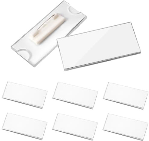 6 Pièces Badge de Travail en Acrylique Transparent Clip Inclus 75 x 30mm, Pour Entreprises, Bureaux et Écoles, Badges d'Identité Personnalisables,Adaptés aux Visiteurs et Personnel