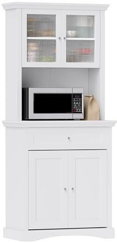 HOMCOM Alacena de Cocina Moderna Armario de Cocina con 1 Cajón 2 Puertas de Vidrio y Estantes Ajustables Carga 50 kg para Comedor Salón 79x40x180 cm Blanco