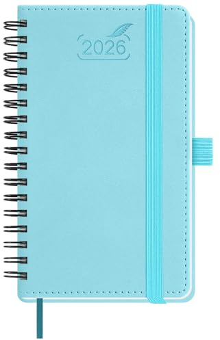 BEZEND Taschenkalender 2026 Klein Ringbuch 15,5 x 9 cm | Kalender 2026 Buchkalender 1 Woche 2 Seiten mit 80 g/m² Papier | Terminplaner 2026 Wochenplaner A6 mit PU-Leder Softcover - Himmelblau