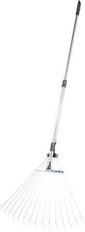 VEVOR Leaf Rake, 15 Metal Tines, Adjustable Garden Rake for Lawns with 7.5-22.4 Inch Wide Head & 32-63 Inch Long Handle, Heavy Duty Stainless Steel Small Leaves Tool for Gardening Camping Yard Grass