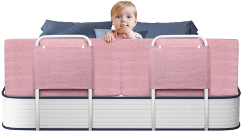 Soontrans Rausfallschutz Bett, Sorgt für Süße Träume für Ihren Kleinen, Rausfallschutz Boxspringbett Gepolstert Umramung & 5-Stufen Höhenverstellbar, für Kinderbett Elternbett Reise (Rosa, 2-Stk. 60cm
