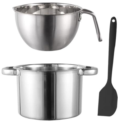 Juego de olla para baño maría, juego para derretir chocolate, tazón de mezcla de 2 L y olla de acero inoxidable de 2,6 L con espátula de silicona para derretir chocolate, dulces, velas, jabón y ceras