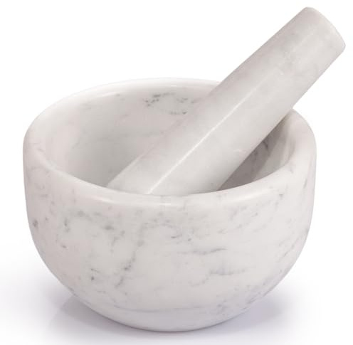 EHC Marble Mortar Pestle Set, Premium Herb Spice Grinder, Nut Seed Crusher, Kitchen Cooking Tool, Elegant Countertop Decor, Compact Multifunctional Blender - White