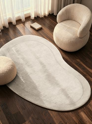 Villeroy & Boch Wollteppich Kivi Organisch Shape - Weicher Natur Wohnzimmerteppich mit Bordüre, Handgemacht & Natürlich, Modern für Wohnzimmer, Schlafzimmer, Esszimmer, Flur - Natur Creme, 125x200 cm