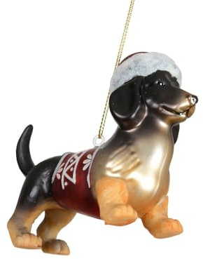 zeitzone Christbaumschmuck Dackel Hund mit Weihnachtsmütze Christbaumanhänger Echt Glas
