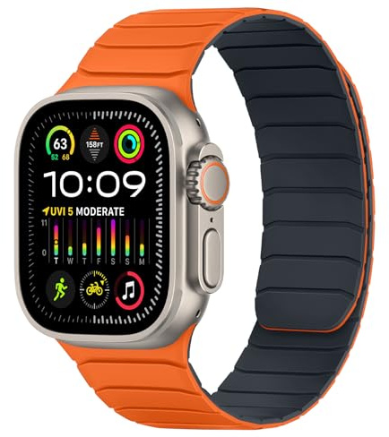 Tasikar Cinturini Magnetici Compatibili con Apple Watch 49mm 46mm 45mm 44mm 42mm Silicone Sostituzione Loop Cinturino per iWatch Ultra 3 2 1 SE Series 11 10 9 8 7 6 5 4 3, Arancione - Blu notte