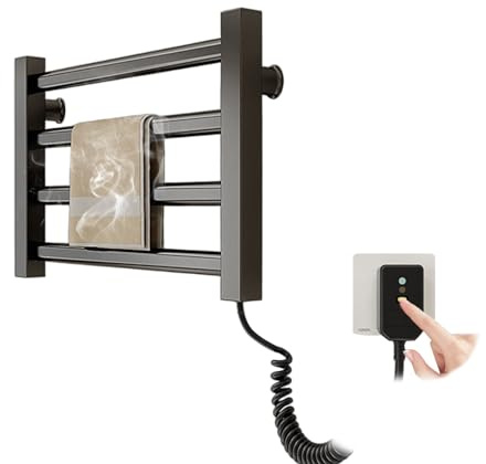 Uexedo - Secador eléctrico de 80 W, pequeño formato, inteligente termostato de 55 ℃, radiador secador de toallas 45 x 30 cm, calentador de toallas sin taladrar montado en la pared (Negro)