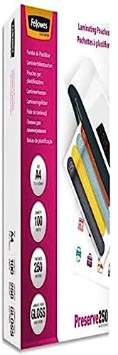 Fellowes Laminierfolien A4, 250 Mikron (2 x 250 mic), Heißlaminierfolien mit glänzendem Finish, sehr stark, 100 Stück
