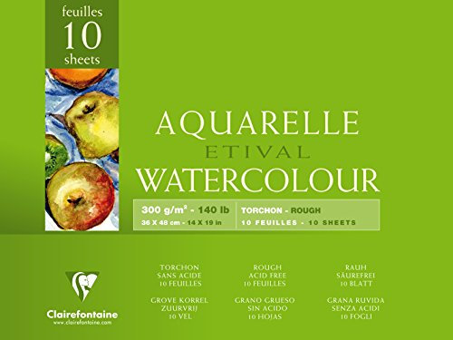 Clairefontaine 96563C Malblock, 4-seitig verleimt Aquarellpapier Grobkorn Torchon, Etival/Zellulose, 36 x 48 cm, 10 Blatt, 300 g Packung, weiß