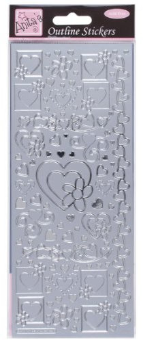 Anitas Outline Stickers, Hearts, Silver, For Scrapbooking, Card Making, Kids Play, Homework, Art, Craft, Embelish, Decorative, Paper, Card, Glass, Metal, Plastic, Foam