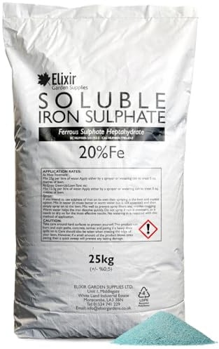 Elixir Gardens Soluble Sulphate of Iron 20% Fe Fertiliser |25kg Bag | Soluble Ferrous Sulphate 20% | 25kg Re-Sealable Bag | Makes 2000L of Liquid Feed
