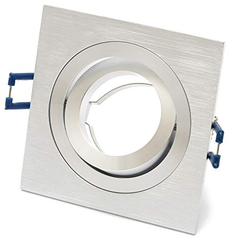 1x ALU Einbaustrahler GU10 Set – 1 Stück Aluminium Einbaurahmen Eckig in Silber gebürstet Optik Inkl. GU10 Fassung für LED oder Halogen Leuchtmittel, 30° Schwenkbar, Eckig, 230V