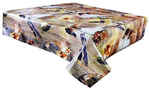 Vinyl Pvc Tablecloth Country Scene of Foxes, Ducks and Pheasants in Browns and Greens, 2 metres (200x137cm) 6 Seater Size Rectangle Table, Wipe Clean, plastic Oblong table cloth (204)