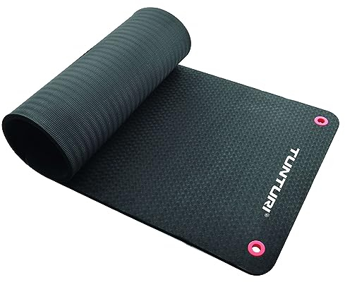 Tunturi Gymnastikmatte, extra Dicke Fitnessmatte 1,5 cm, 140 cm, schwarz, Yogamatte zum Aufhängen