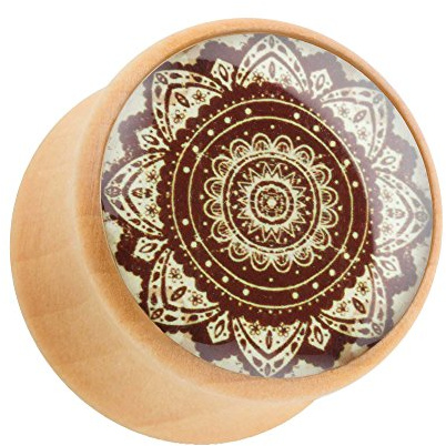 Piercingfaktor Ohr Plug Flesh Tunnel Piercing Ohrpiercing Holz Braun mit Orient Mandala Blume