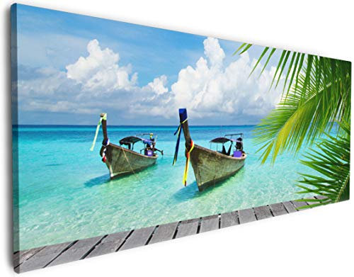Wallario XXXL Riesen- Leinwandbild Sonnenboot in der Karibik - Wandbild 80 x 200 cm Brillante lichtechte Farben, hochauflösend, verzugsfrei, Kunstdruck